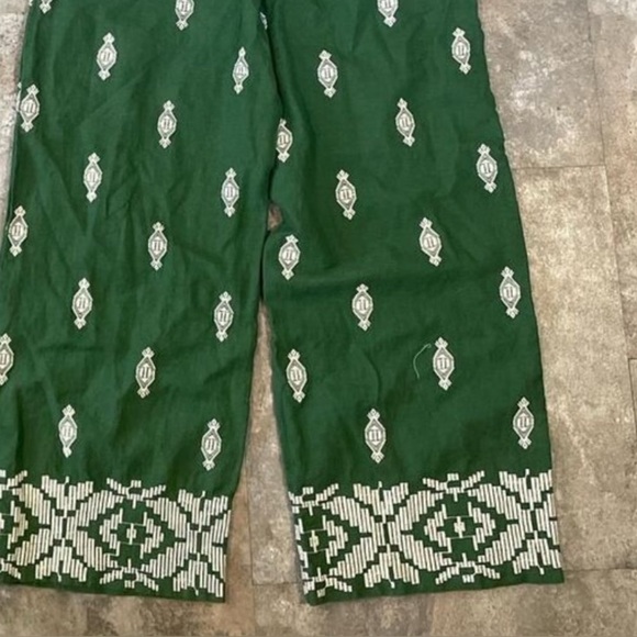 NWOT House of Harlow 1960 Boho Green Wide-Leg Elastic Waist Drawstring Pants M - Picture 2 of 12